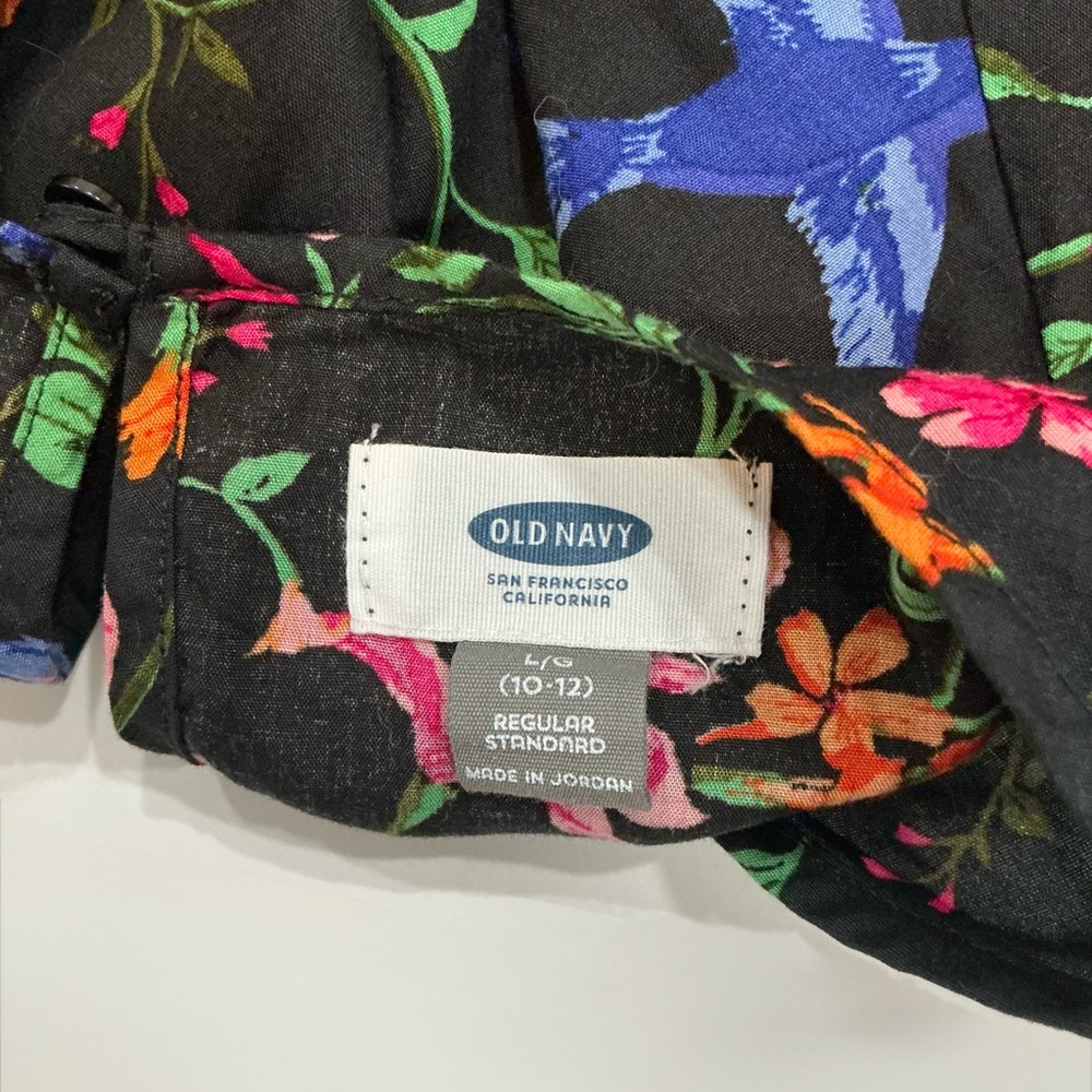 Old Navy Floral Peasant Top Girls L 10 12 Boho Black Ruffle Bell Sleeve Rayon - Picture 3 of 5